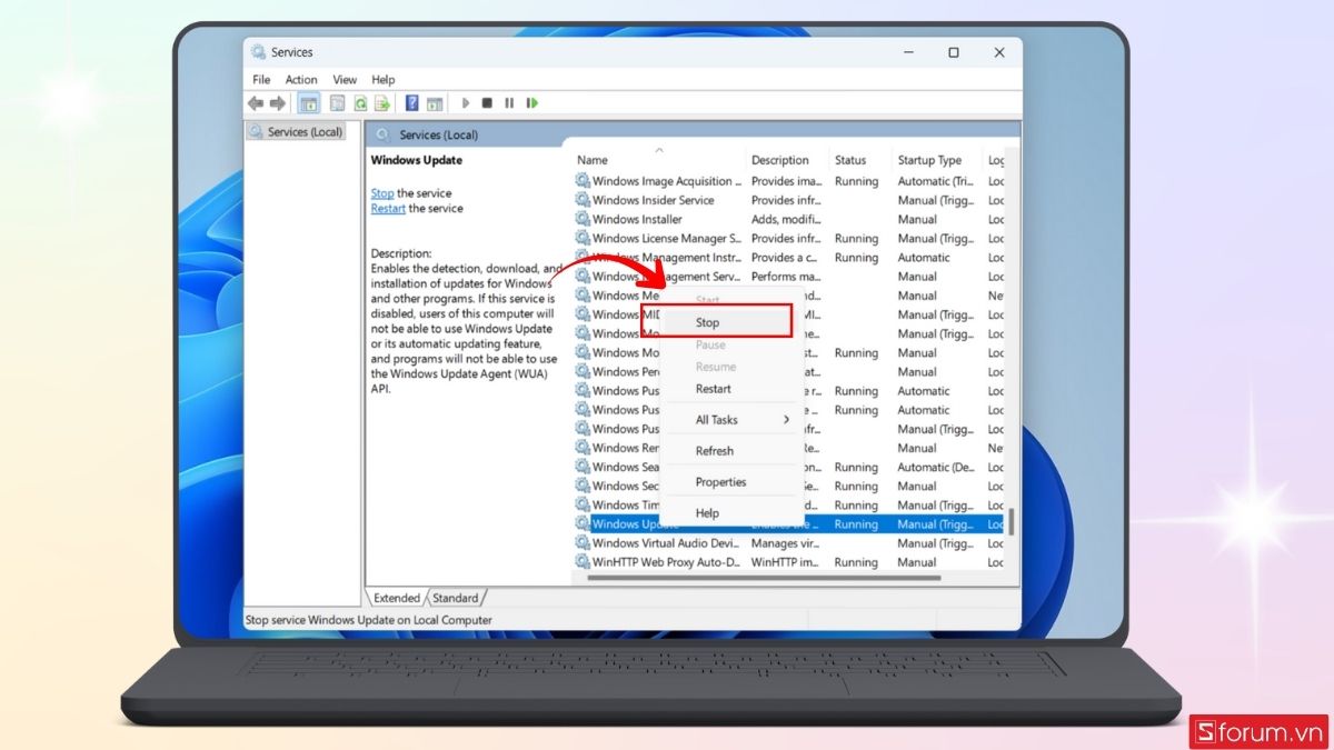 Xóa file update Win 11 trong thư mục SoftwareDistribution bước 2+