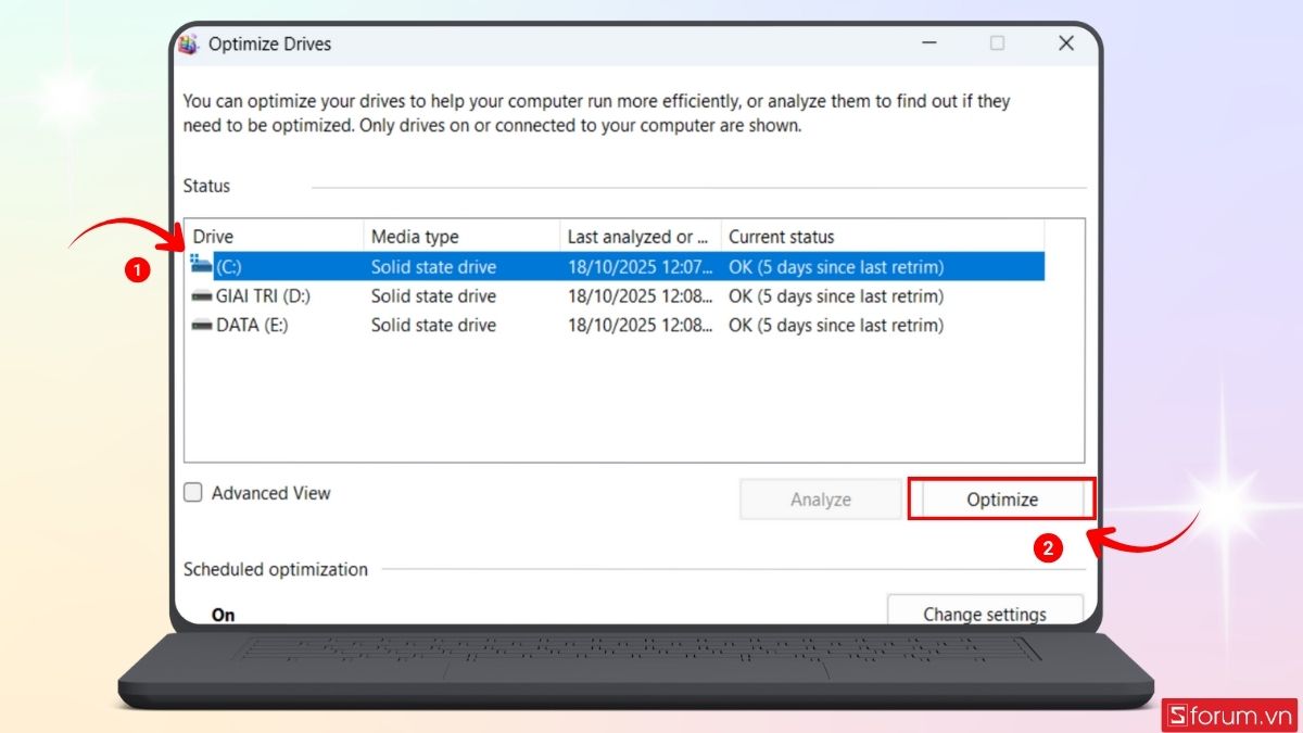 Tối ưu ổ đĩa bằng công cụ Defragment and Optimize Drives bước 2