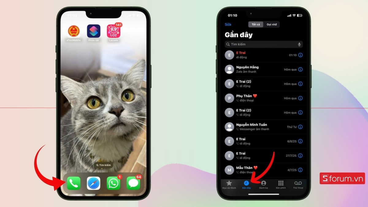 Chọn ngay mục Gần đây trên điện thoại