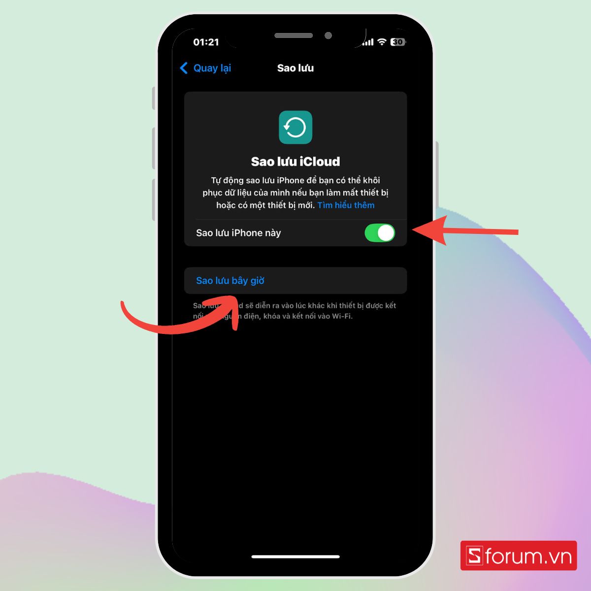 Tiến hành sao lưu iCloud