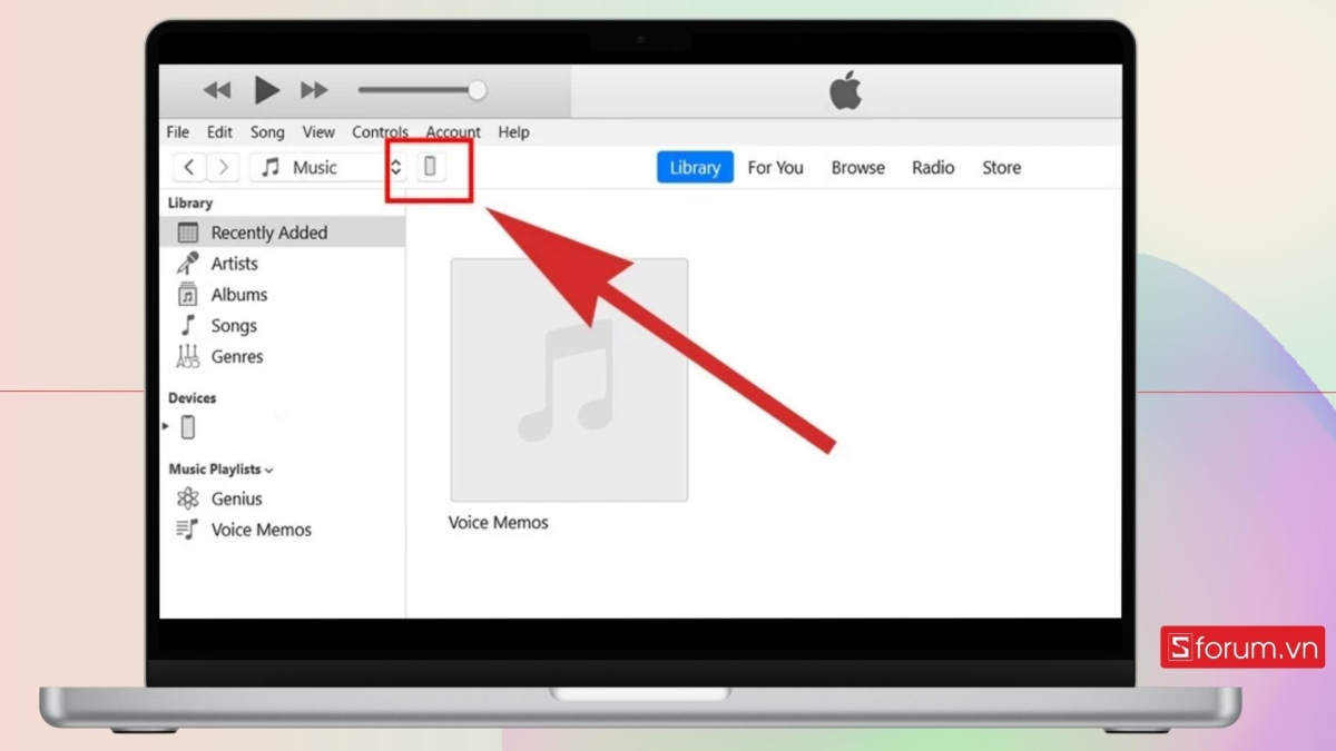 Vào biểu tượng hình điện thoại khi truy cập vào iTunes