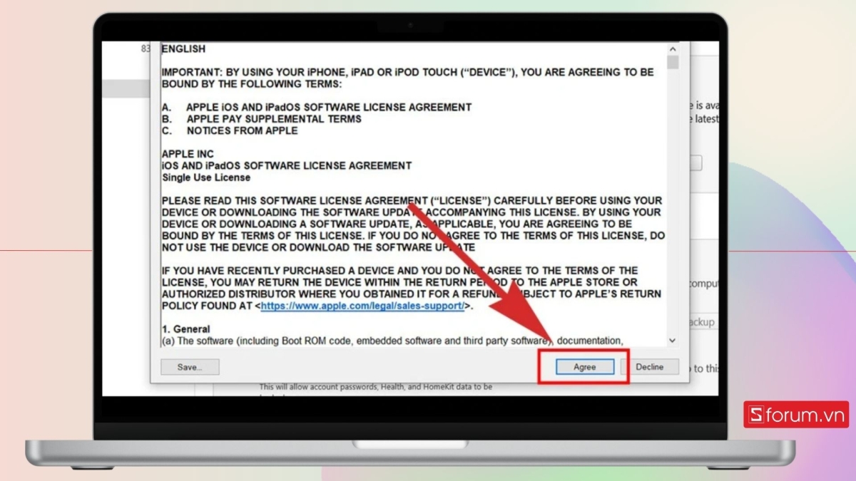 Nhấn vào Agree để hoàn tất các bước khôi phục