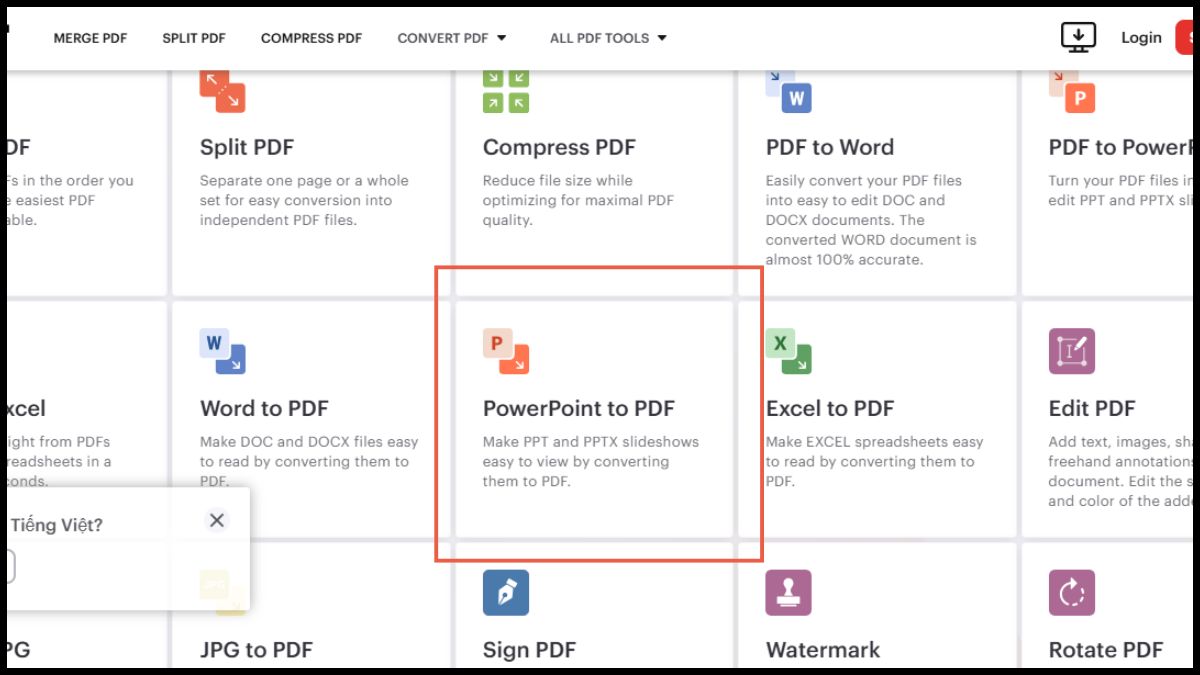 Chuyển PowerPoint sang PDF bằng công cụ trực tuyến cách 1 bước 1