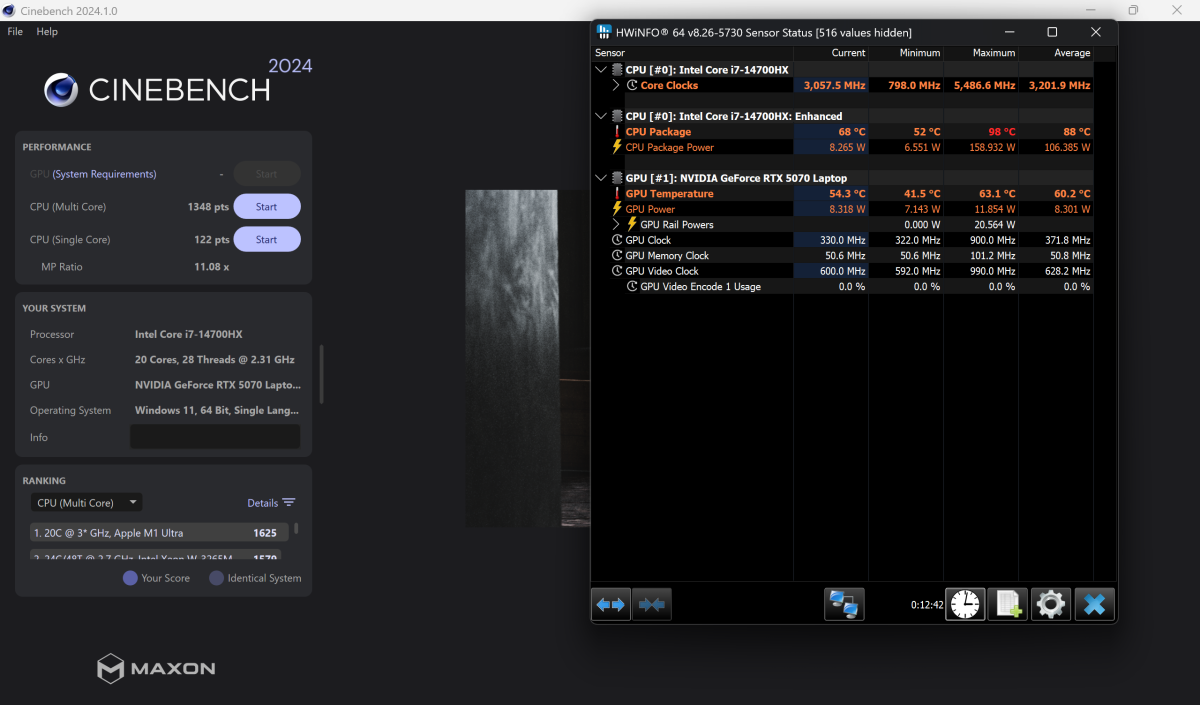 điểm số CineBench 2024 đo được trên Legion 5 2025