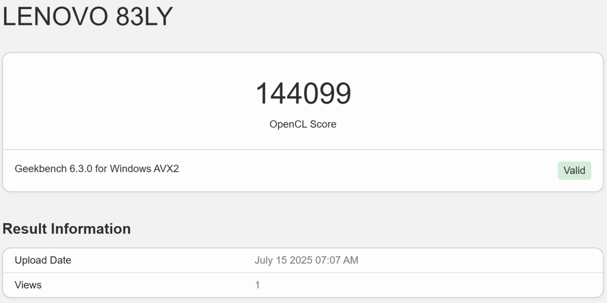 điểm số GeekBench 6 đo được trên Legion 5 2025