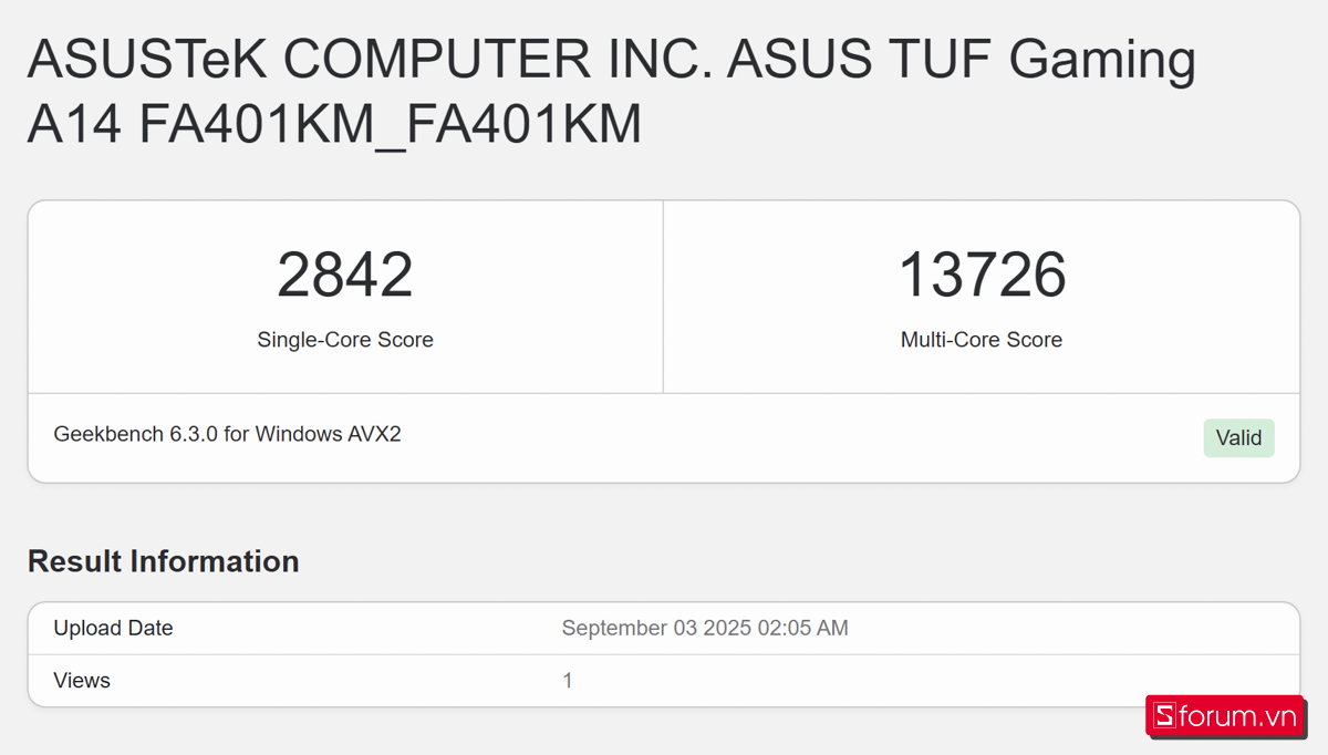 Đánh Giá ASUS TUF Gaming A14 2025: Hiệu năng CPU thông qua benchmark