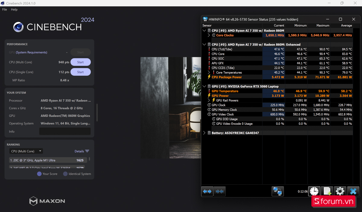 Đánh Giá ASUS TUF Gaming A14 2025: Hiệu năng CPU thông qua benchmark