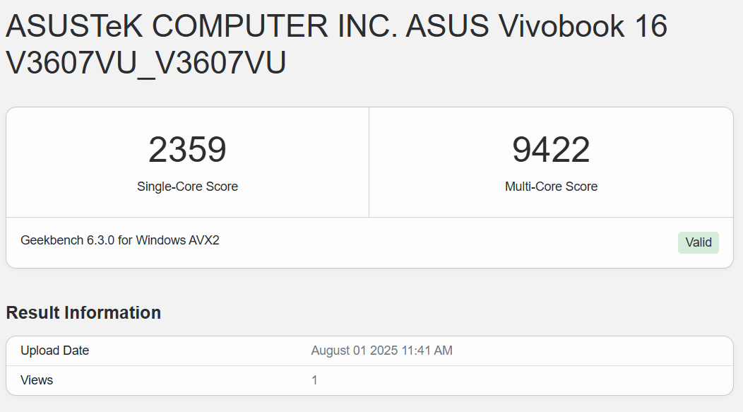 Hiệu năng khi benchmark của ASUS Gaming V16