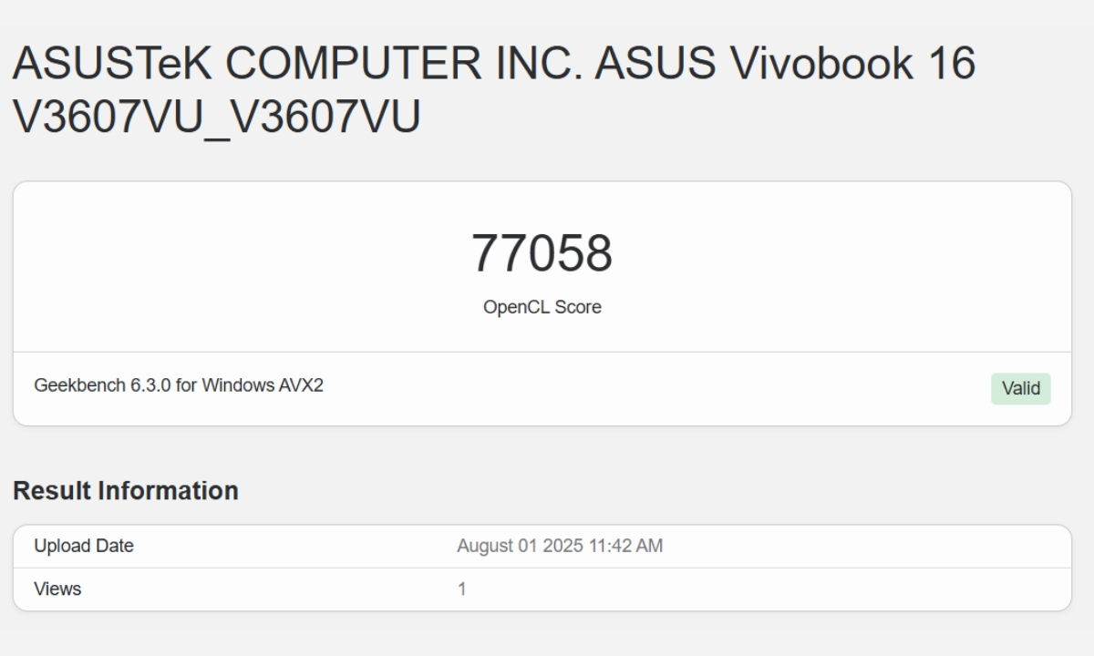 Kết quả benchmark trên ASUS Gaming V16 (V3607VU - RP343W)