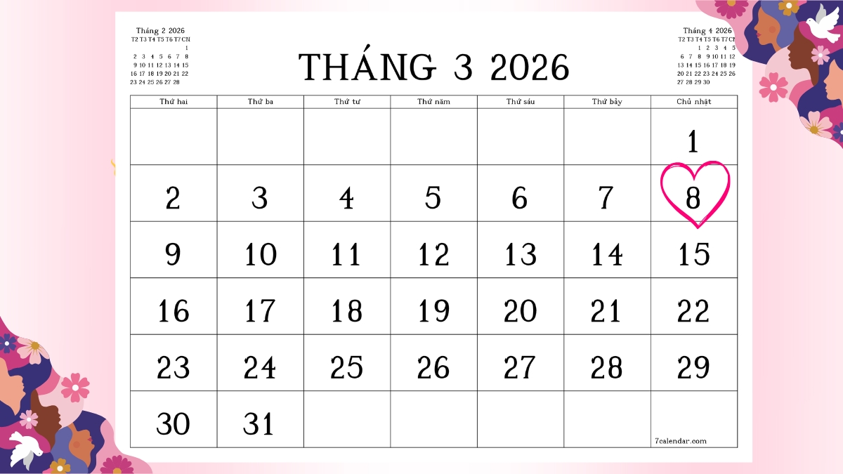 8/3 là thứ mấy 2026? 8/3 2026 rơi vào Chủ Nhật