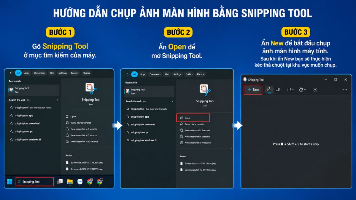 Cách chụp màn hình laptop, máy tính Windows bằng Snipping Tools