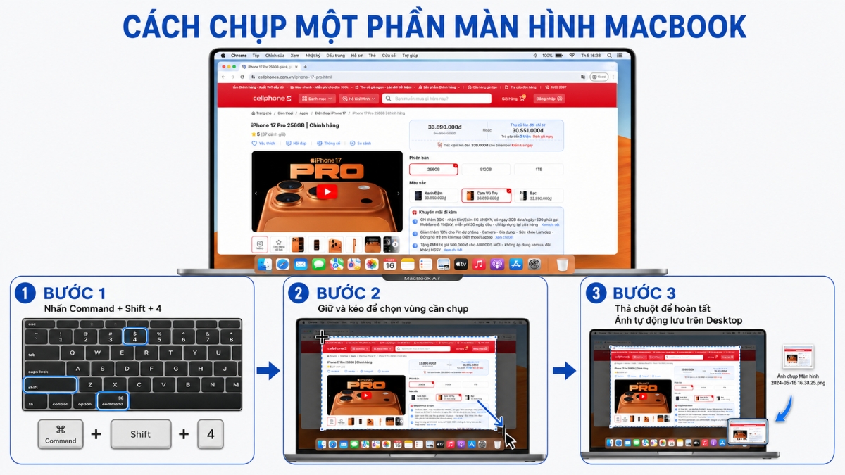 Cách chụp một phần màn hình MacBook