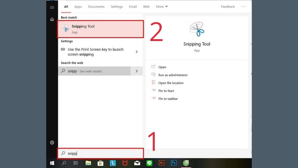  cách chụp ảnh màn hình máy tính Dell bằng Snipping Tool bước 1 và 2