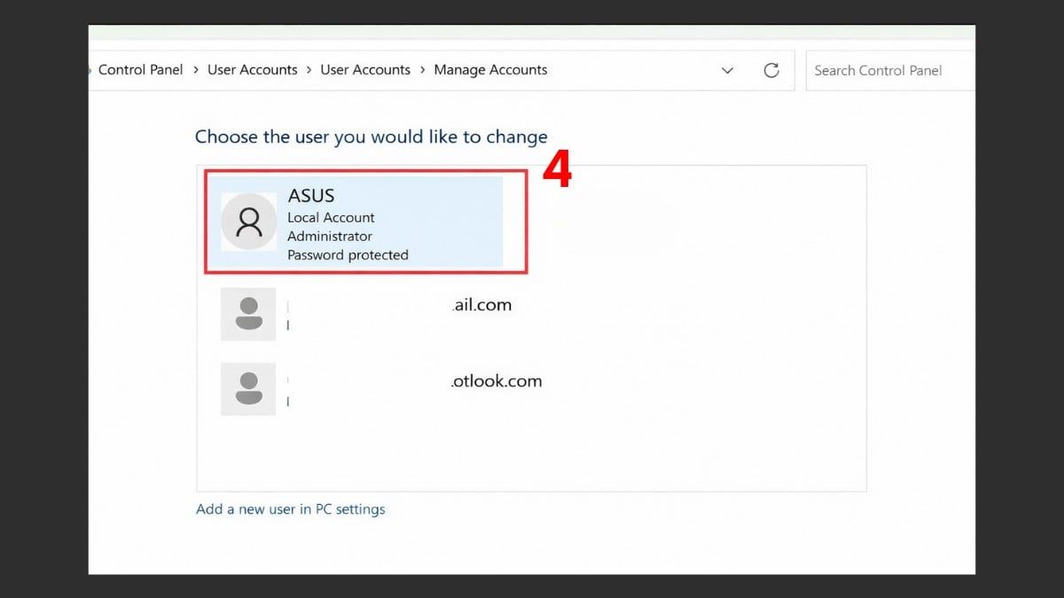 Cách đặt mật khẩu máy tính Windows 11 qua Control Panel bước 3