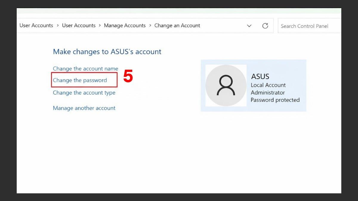Cách đặt mật khẩu máy tính Windows 11 qua Control Panel bước 4
