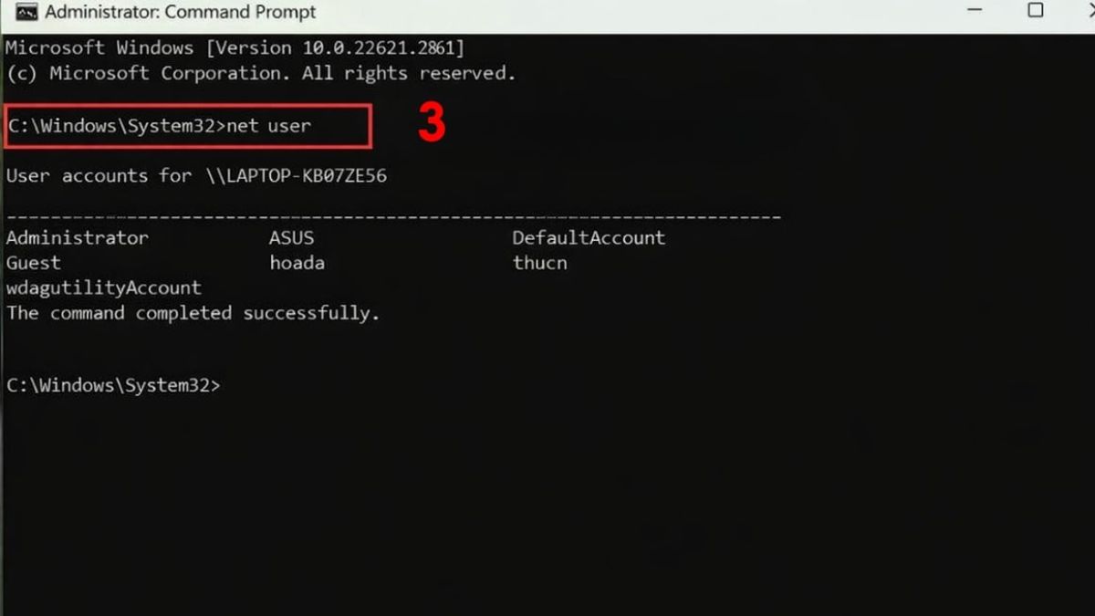 Cách đặt mật khẩu máy tính Windows 11 qua Command Prompt bước 2