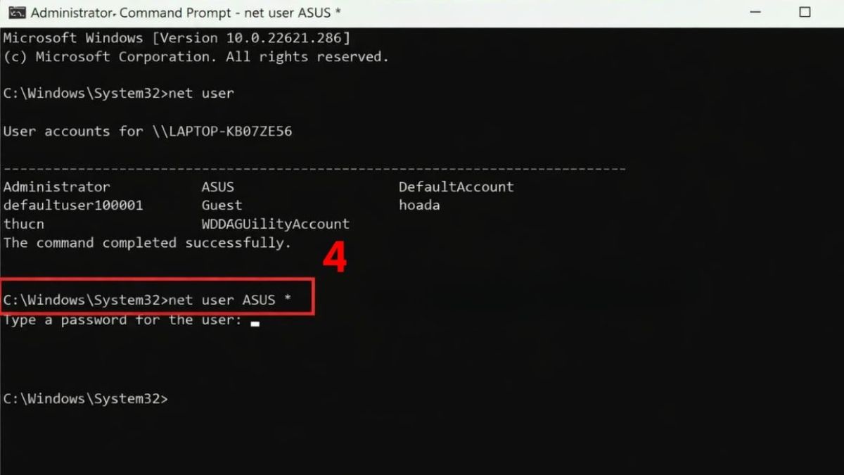 Cách đặt mật khẩu máy tính Windows 11 qua Command Prompt bước 3