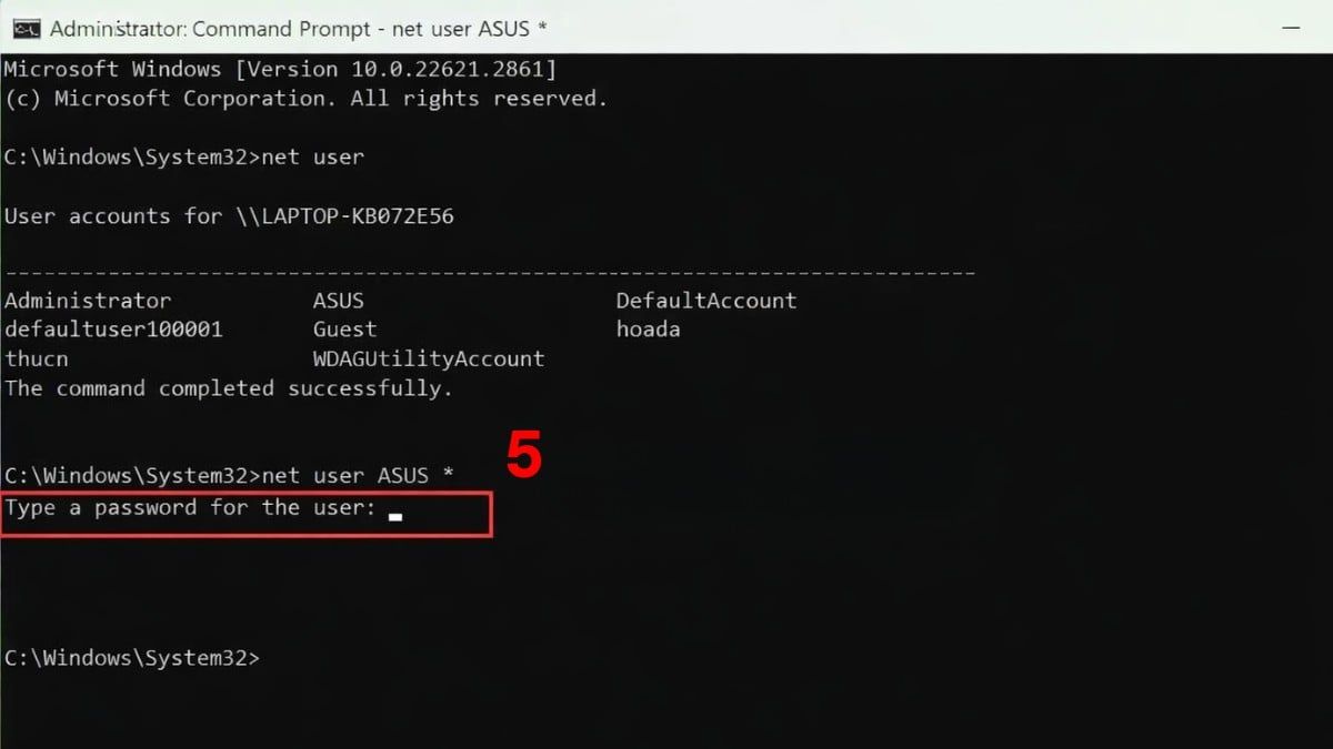 Cách đặt mật khẩu máy tính Windows 11 qua Command Prompt bước 4