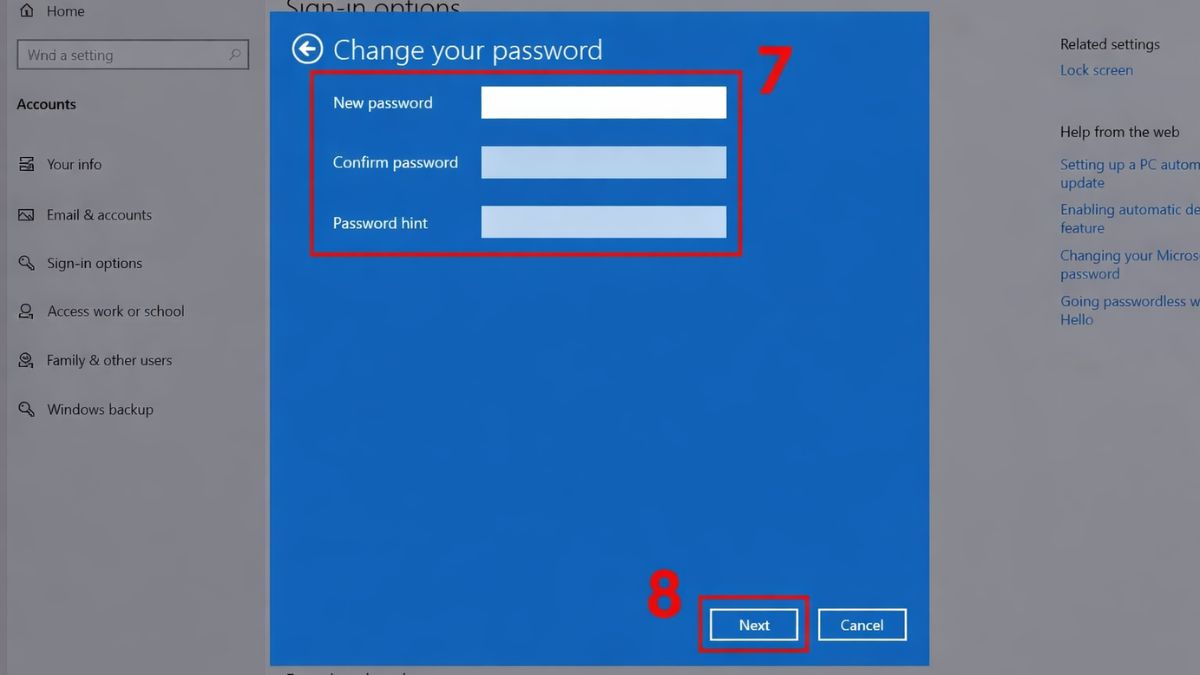 Cách đặt mật khẩu máy tính Windows 10 qua Settings bước 4