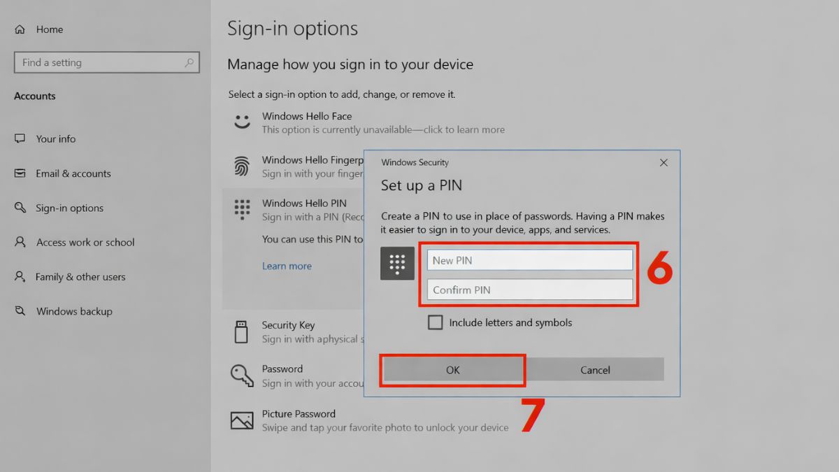 Cách đặt mật khẩu máy tính Windows 10 qua cài đặt PIN bước 4