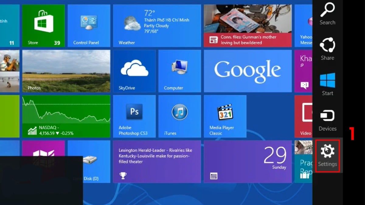 Cách đặt mật khẩu máy tính Windows 8/8.1 qua PC Settings bước 1