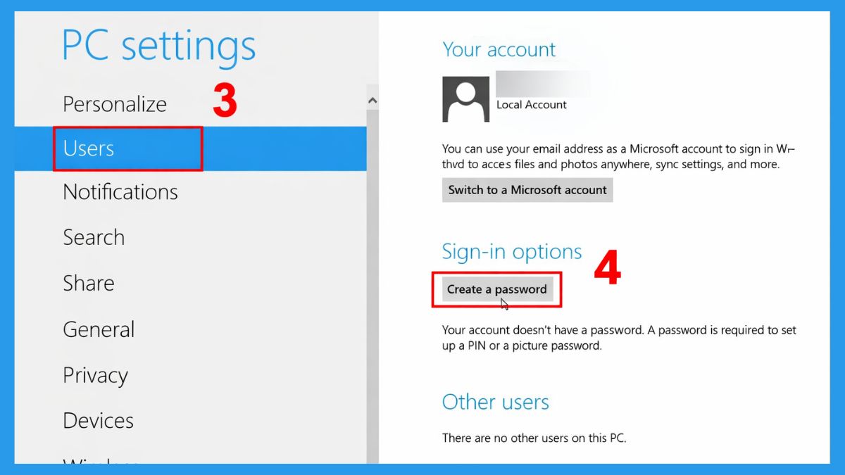 Cách đặt mật khẩu máy tính Windows 8/8.1 qua PC Settings bước 3