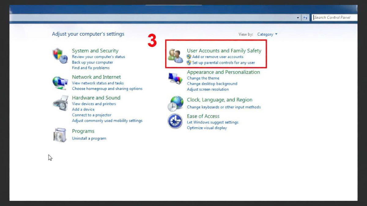 Cách cài mật khẩu máy tính Windows 7 bằng Control Panel bước 2