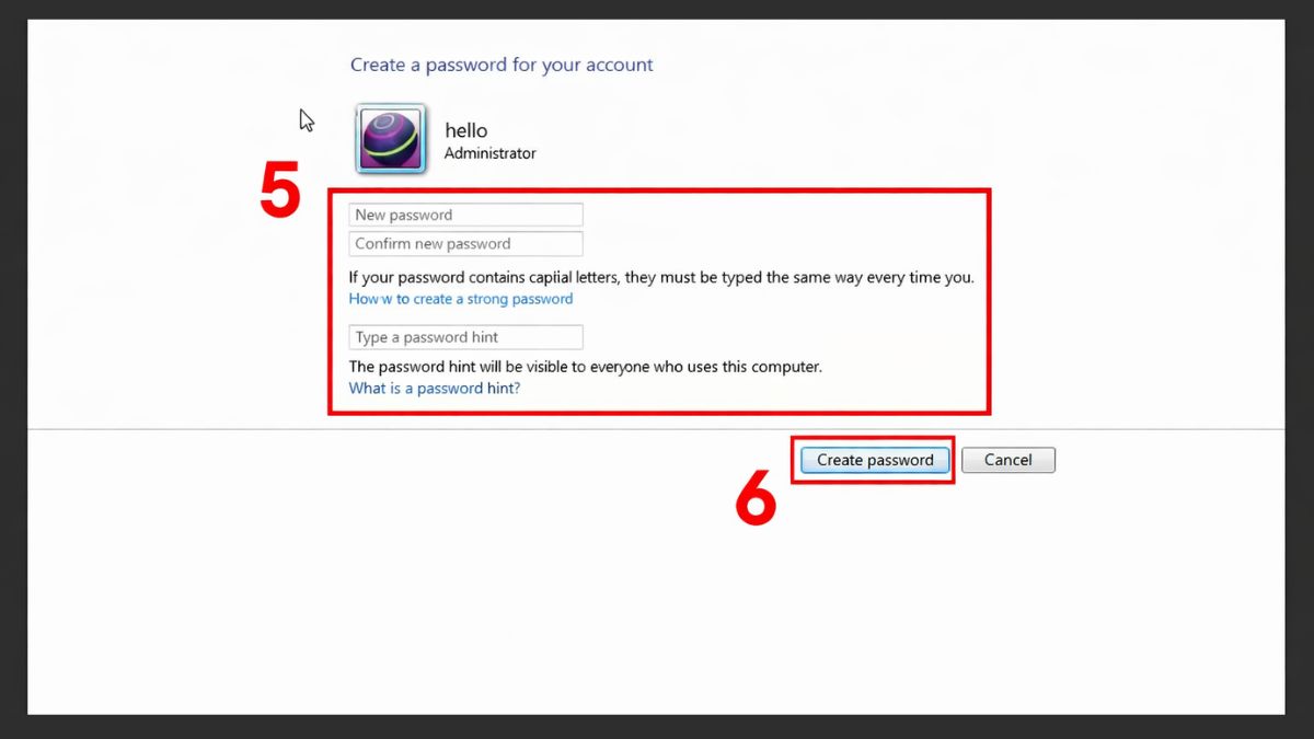 Cách cài mật khẩu máy tính Windows 7 bằng Control Panel bước 4