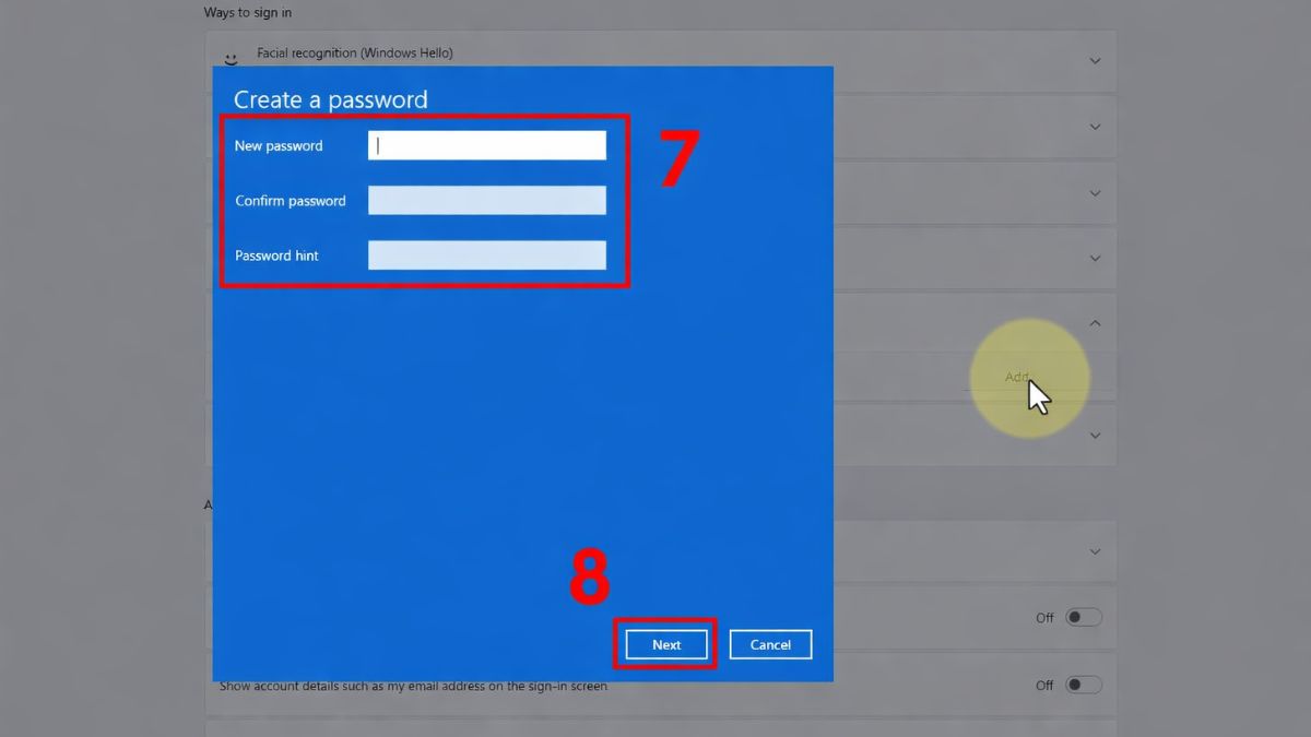 Cách đặt mật khẩu máy tính Windows 11 qua Setting bước 4