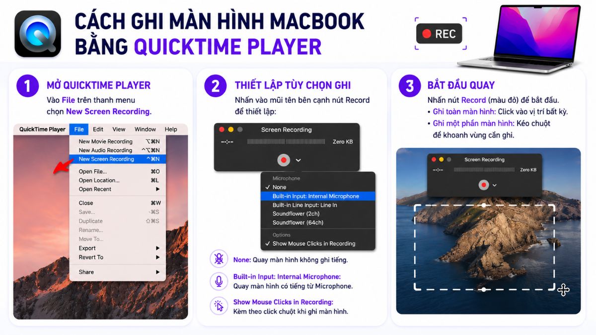 Cách quay hình Macbook bằng QuickTime Player