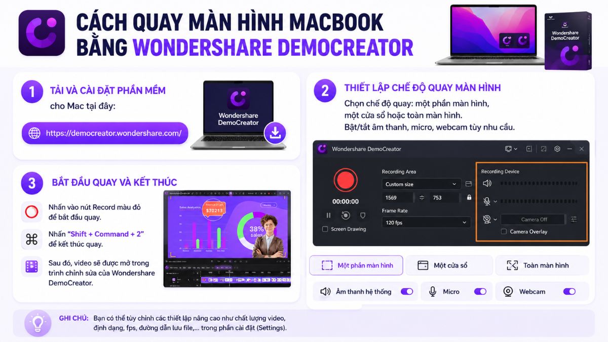 Cách quay màn hình MacBook có tiếng bằng phần mềm Wondershare DemoCreator