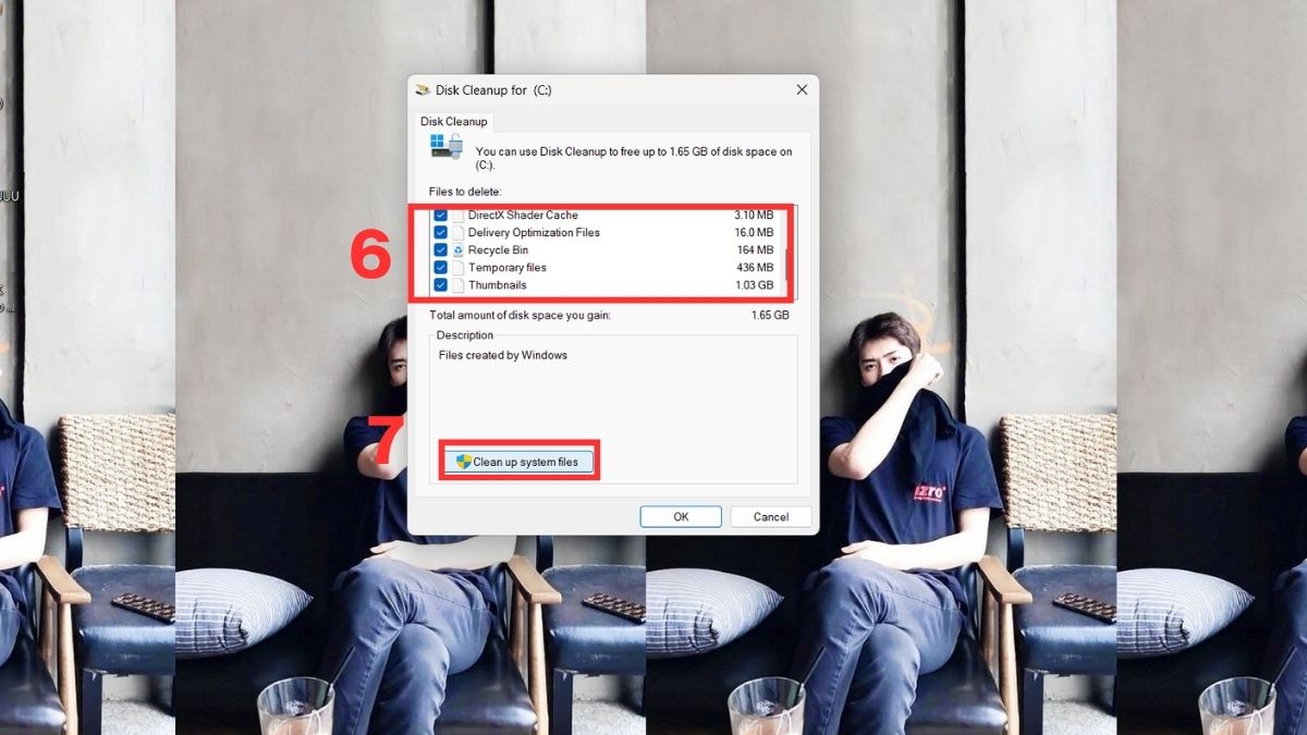 Cách dọn dẹp ổ C bị đầy: Dùng Disk Cleanup xóa file hệ thống bước 3