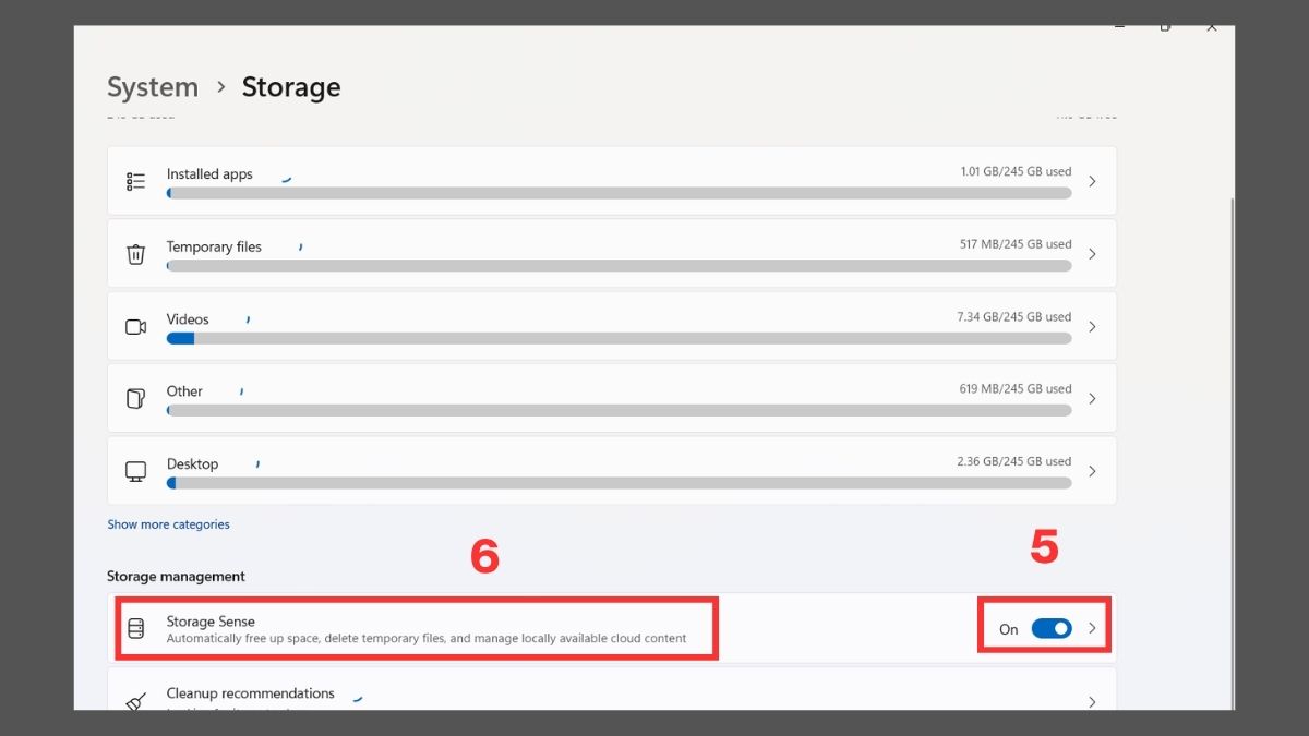 Cách dọn dẹp ổ C bị đầy: Bật Storage Sense tự động dọn dẹp bước 3