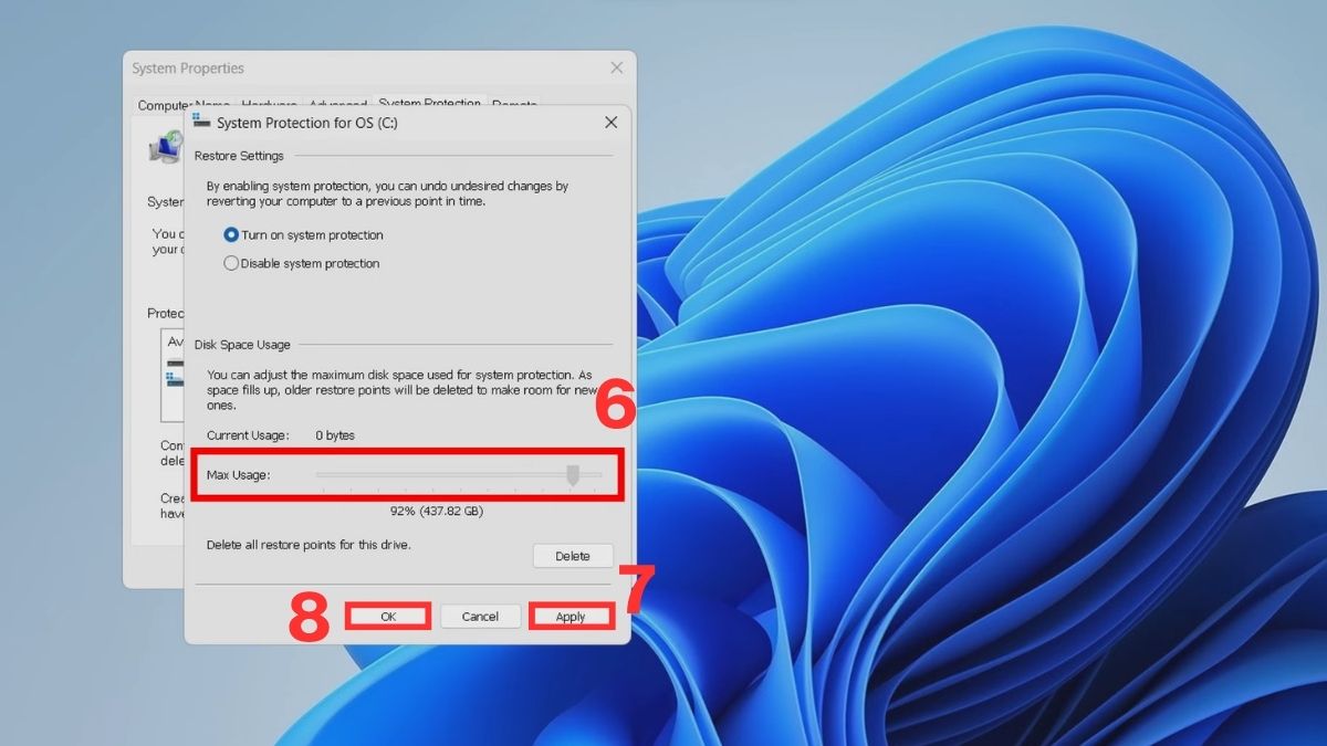 Cách dọn dẹp ổ C bị đầy: Giảm dung lượng System Restore bước 3