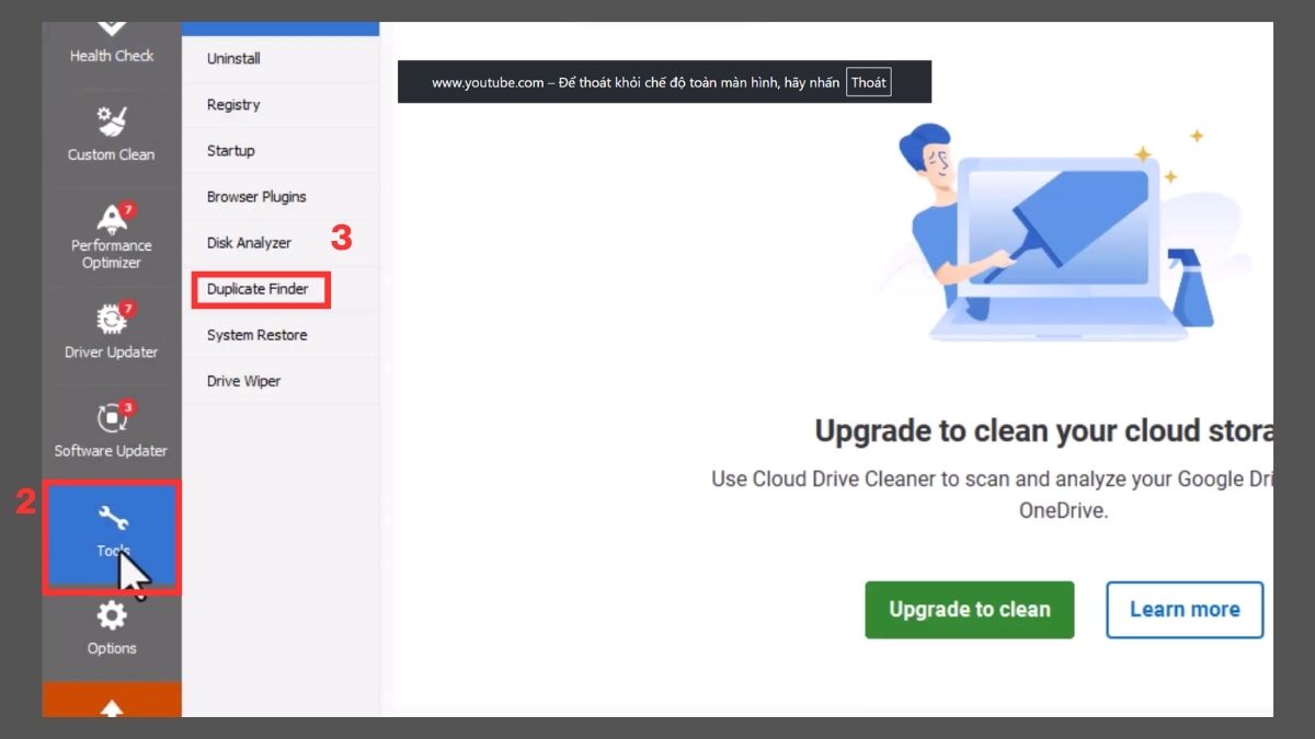 Cách dọn dẹp ổ C bị đầy:Xóa file trùng lặp bằng Với CCleaner bước 2