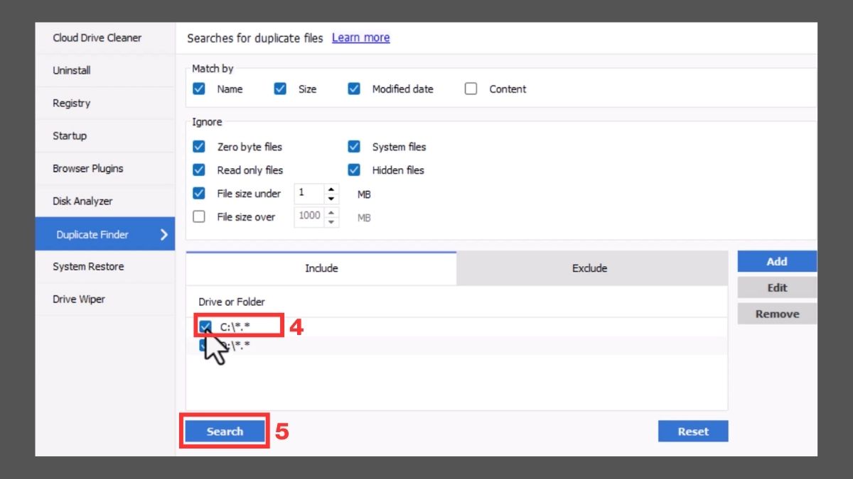 Cách dọn dẹp ổ C bị đầy:Xóa file trùng lặp bằng Với CCleaner bước 3