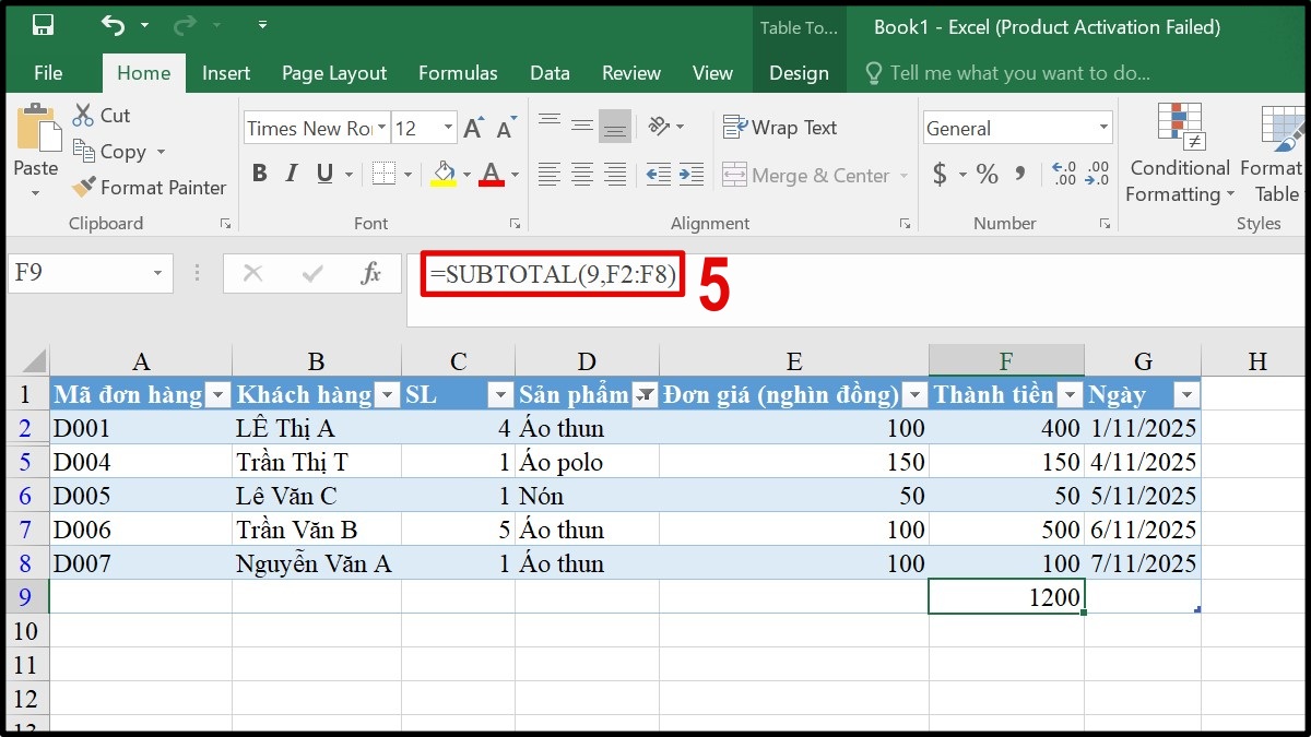 Kết hợp SUBTOTAL với AutoFilter và Table bước 3