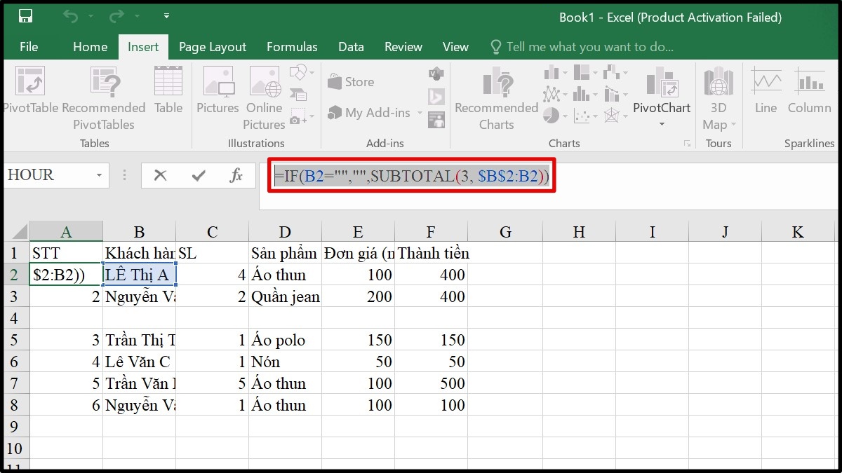 kết hợp SUBTOTAL với hàm IF