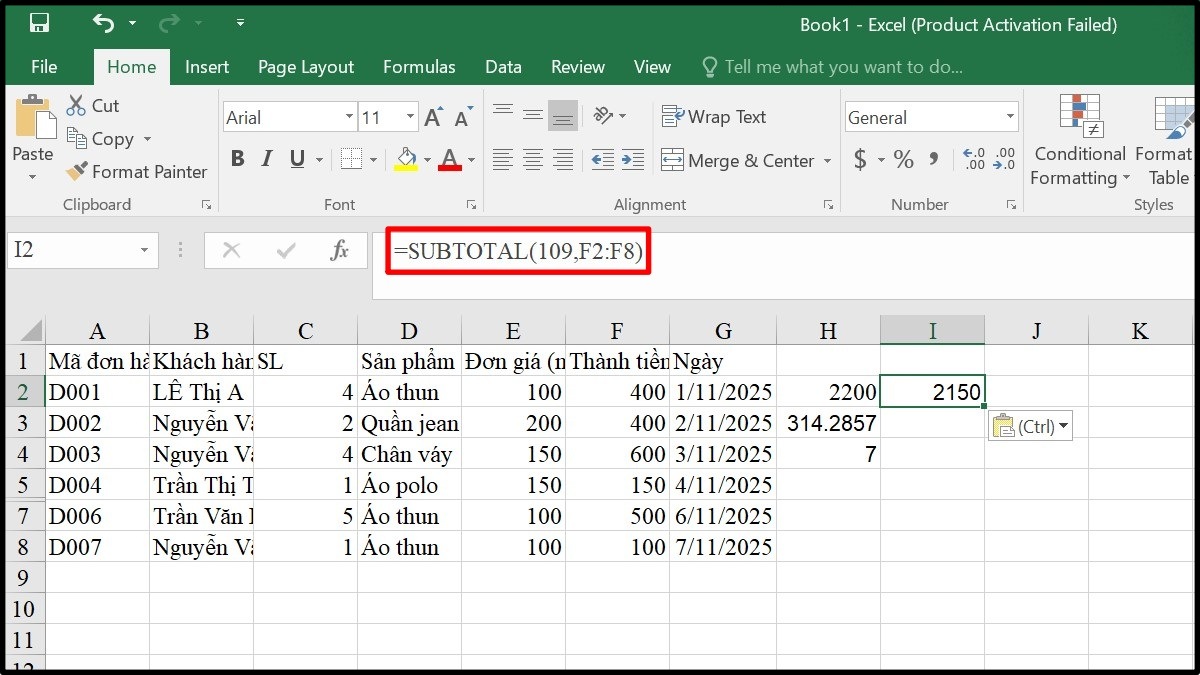 Cách bỏ qua ô ẩn hoặc lọc bằng hàm SUBTOTAL
