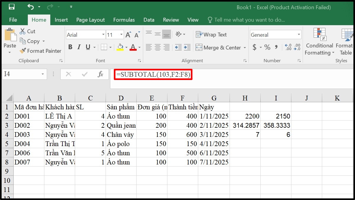 Cách bỏ qua ô ẩn hoặc lọc bằng hàm SUBTOTAL