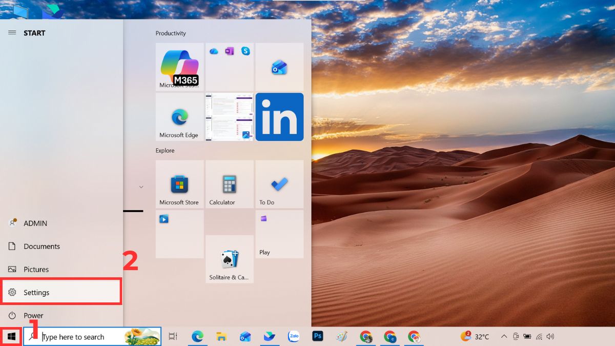 Cách kết nối tai nghe Bluetooth với máy tính Windows 10 qua Settings bước 1