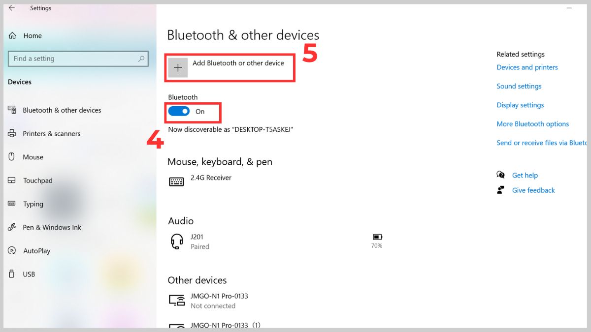 Cách kết nối tai nghe Bluetooth với máy tính Windows 10 qua Settings bước 3