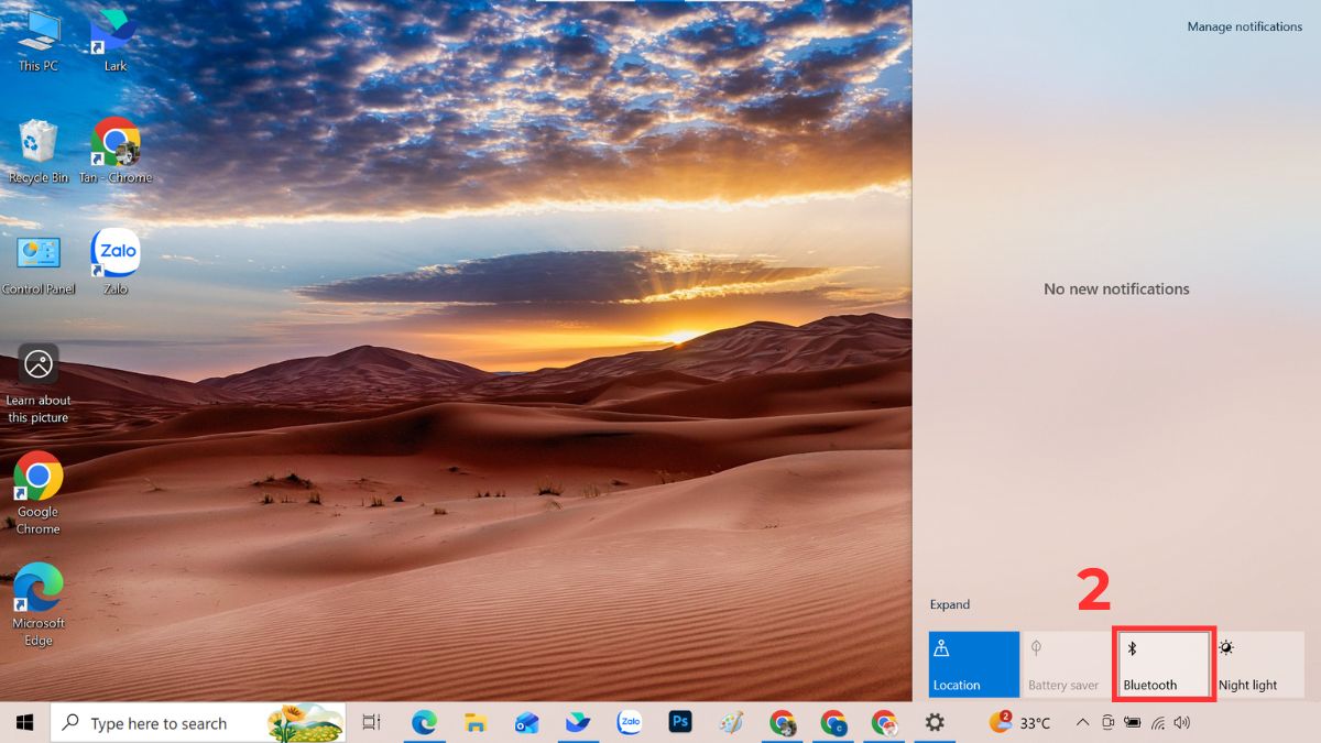 Cách kết nối tai nghe Bluetooth với máy tính Windows 10 qua Action Center bước 2