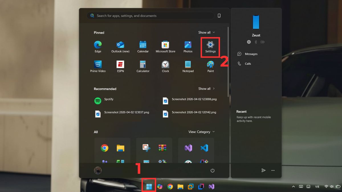 Cách kết nối tai nghe Bluetooth với máy tính Windows 11 qua Settings bước 1