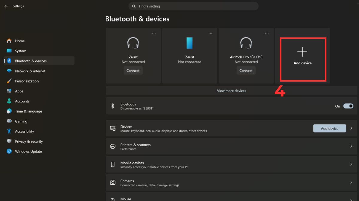 Cách kết nối tai nghe Bluetooth với máy tính Windows 11 qua Settings bước 3