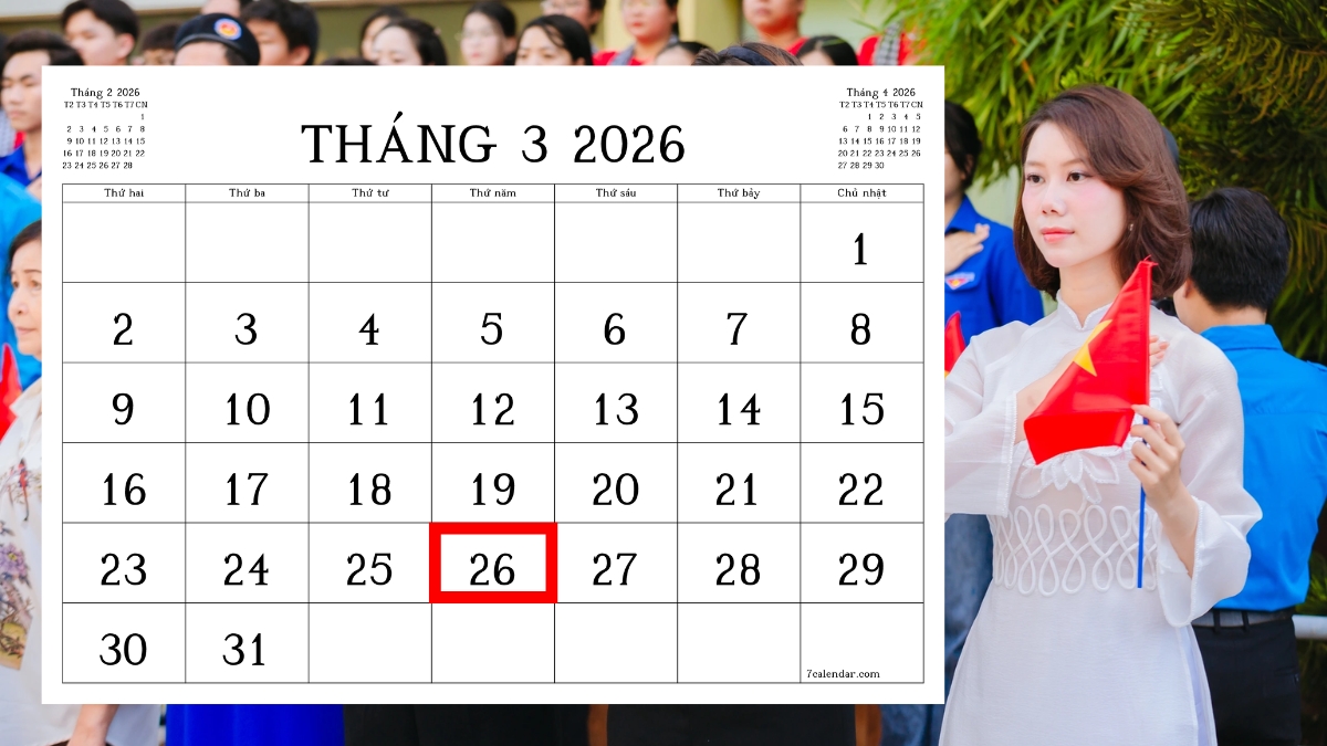 ngày 26/3 năm 2026 sẽ rơi vào thứ Năm
