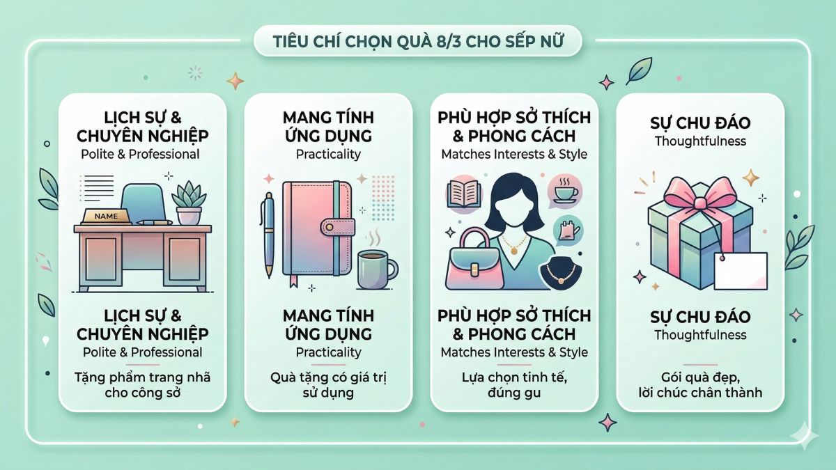Tiêu chí khi chọn quà 8/3 cho sếp nữ