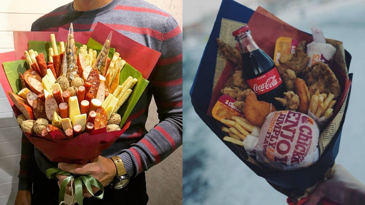 Top món quà Valentine hài hước, bựa cho bạn trai - Bó hoa làm từ đồ ăn