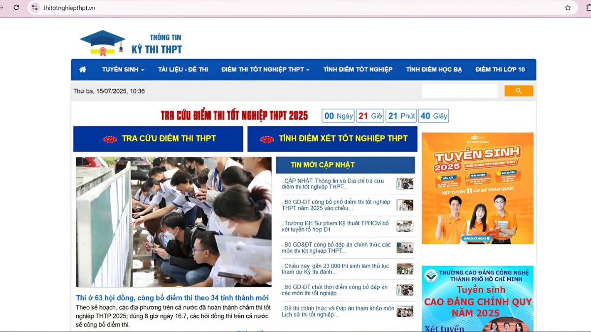 Truy cập vào trang web https://thitotnghiepthpt.vn để tra cứu điểm thi