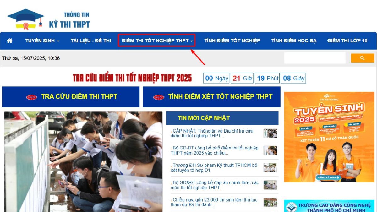 Truy cập vào trang web https://thitotnghiepthpt.vn để tra cứu điểm thi